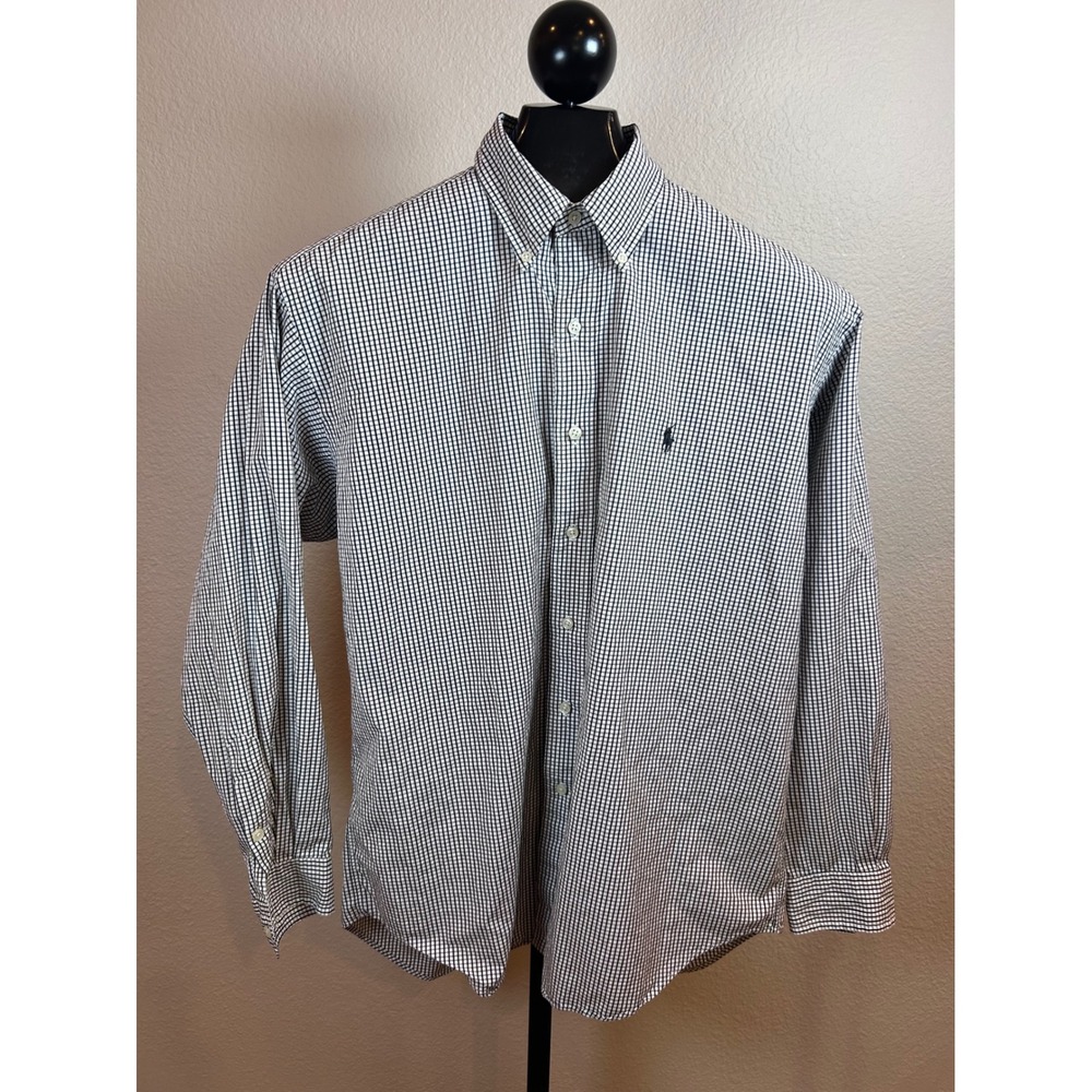 Polo Ralph Lauren Blake Mens Medium Blue White Check Cotton Button Down Shirt